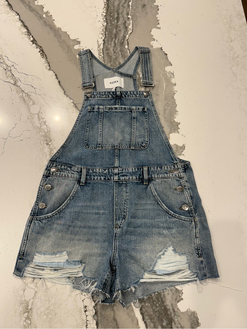 Pistola Women’s Denim Distressed Cut Off Short Jean Overalls